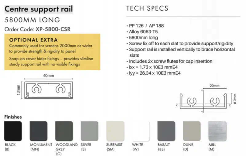 CTS - CENTRE SUPPORT RAIL - 1000MM - BS - Image 2