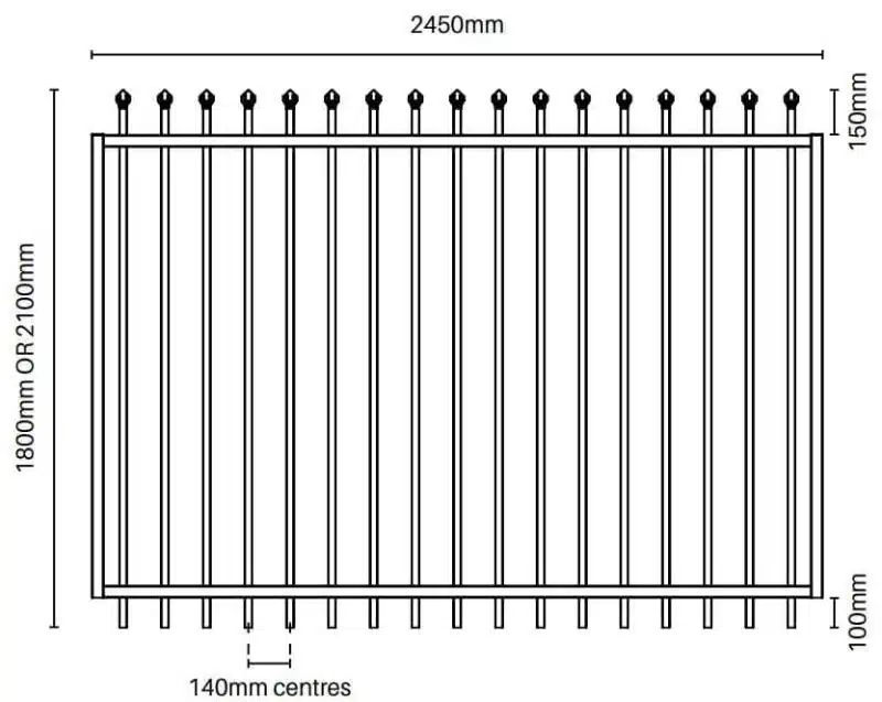 Security Fencing - Gate 1800H x 2450W - Steel Spear Top Gate Black - Image 2